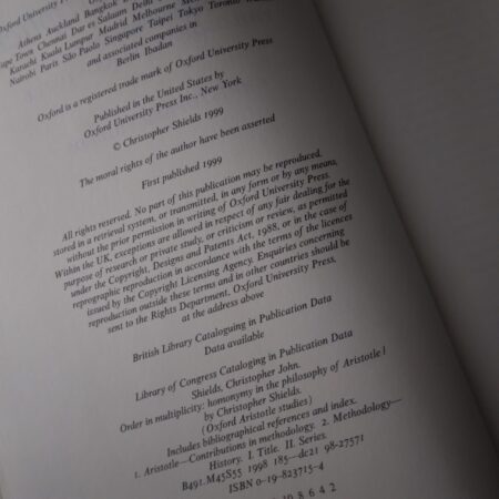 Order in Multiplicity: Homonymy in the Philosophy of Aristotle / Christopher Shields (Oxford)