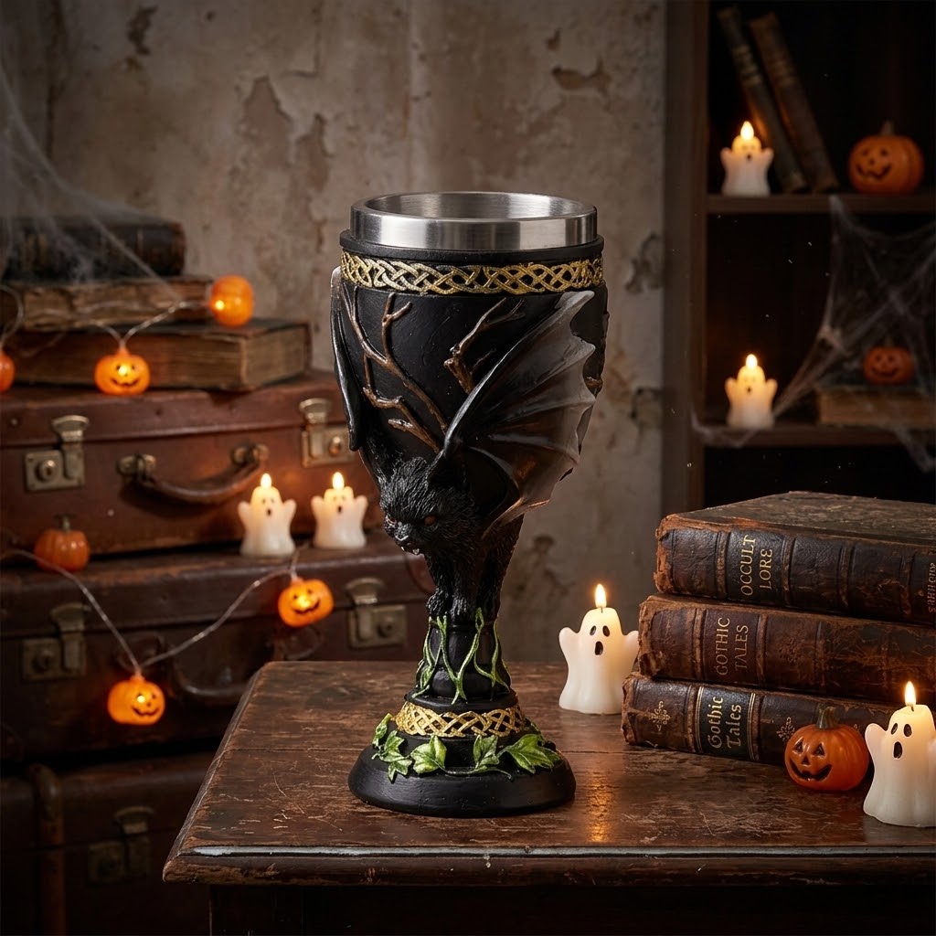 Knights Templar Bat Goblet – Gotikinė šikšnosparnio taurė (17.5 cm)